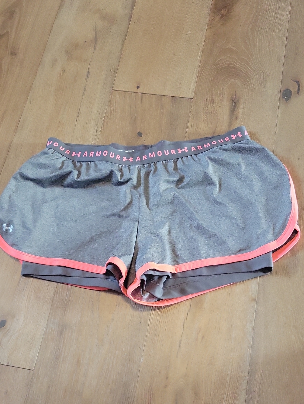 Under Armour Women's Grey Athletic Shorts with Pink Trim Size XL